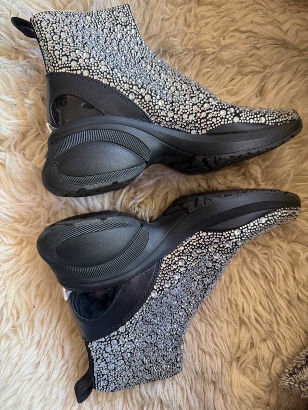 Michael Kors Crystal-Embellished Black Slip-On Wedge Sneakers